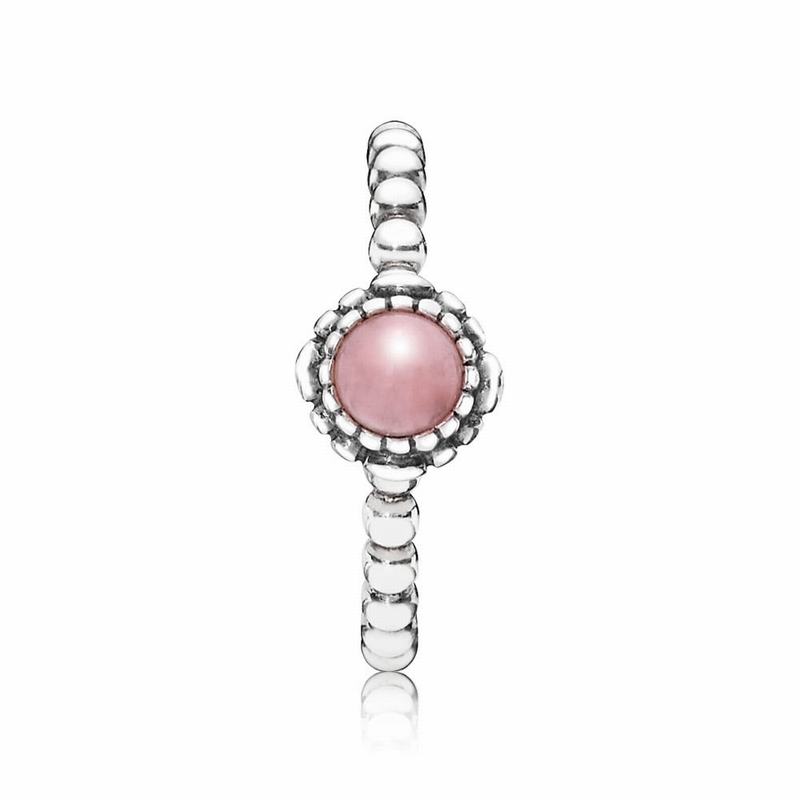 Pandora Birthday Blooms Stackable Ring October - Sterling Silver/Pink/Opal - Canada | VU5605YO